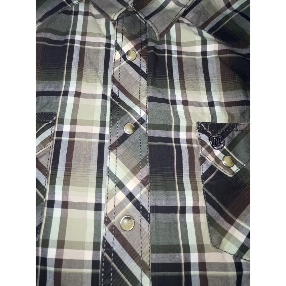 Wrangler Western Cowboy Men's Pearl Snap Short Sleeve Shirt Green Plaid Large - Picture 4 of 10